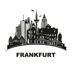 Frankfurt Wandtatoo Umriss Sehenswürdigkeiten Skyline Denkmäler Schattenriss Scherenschnitt Abbildung Reiseführer Stadtansicht