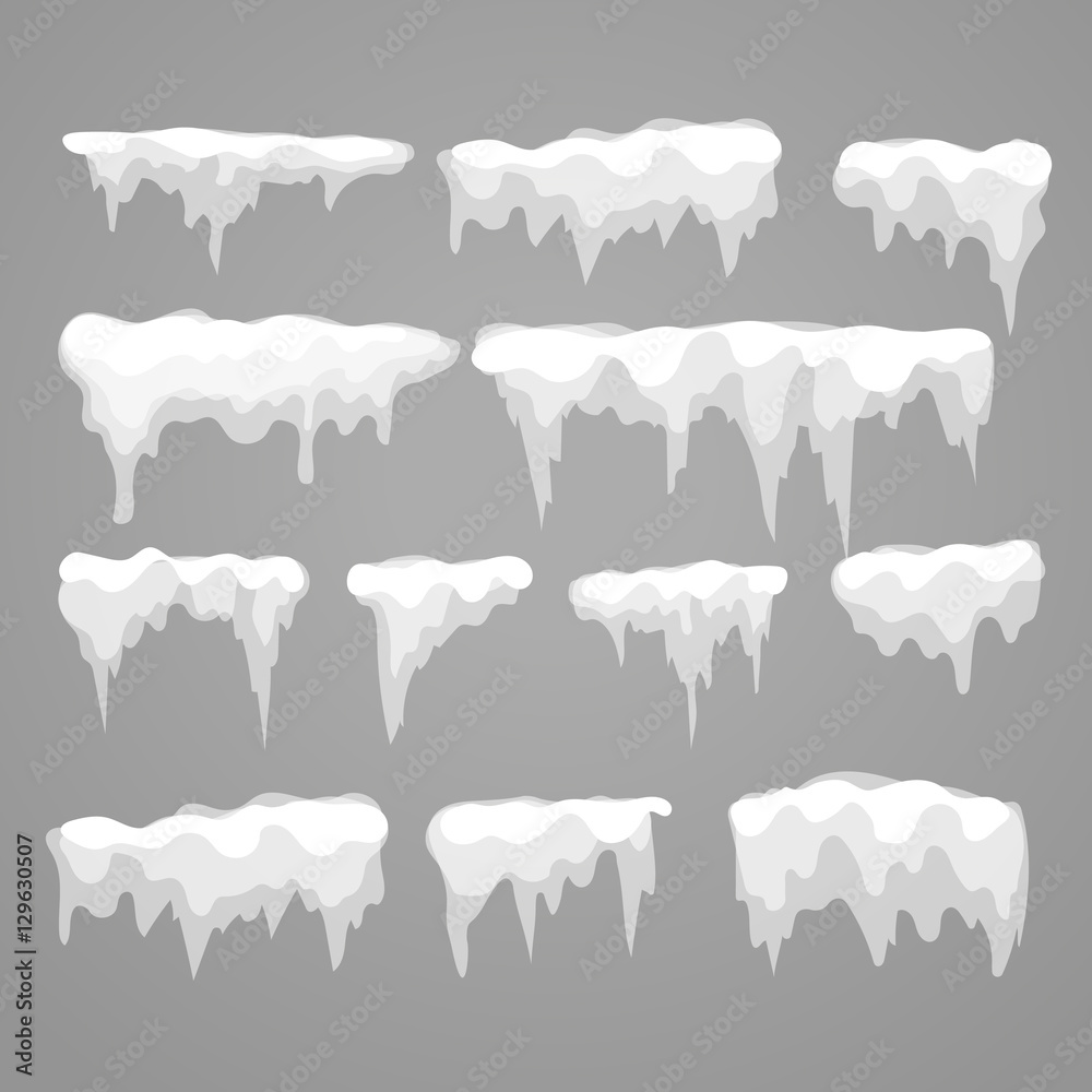 Poster vector icicle and snow elements on grey background. different sn