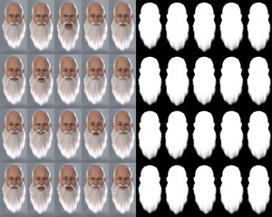 Santa Claus Emotions : Big Sheet. 3D Render. Illustration with alpha map for easy editing and isolation.