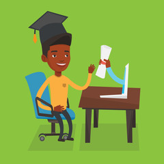 Graduate getting diploma from the computer.
