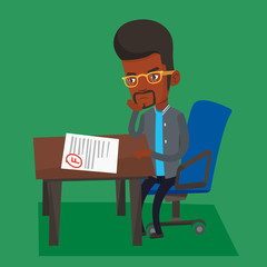 Sad student looking at test paper with bad mark.