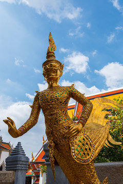Thailand - Golden kinnon (kinnaree) at Wat Phra Kaew - The Temple of Emerald Buddha in Bangkok.