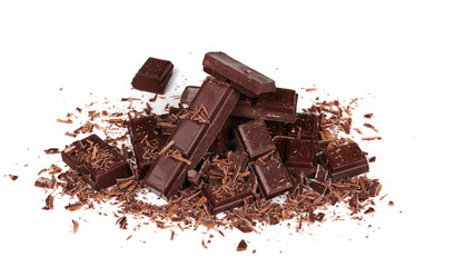 Chopped chocolate isolated on white