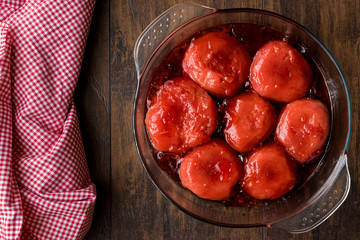 Turkish Quince Dessert / Ayva Tatlisi in a glass bowl.