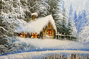 texture oil painting, impressionism  winter landscape - obrazy, fototapety, plakaty