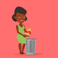 Woman throwing junk food vector illustration.