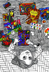 юная художница рисует