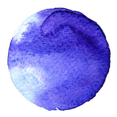 Blue circle shape painted with watercolors isolated on a white background. Watercolor. Sample Trendy colors 2017.