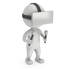 Small people with virtual reality glasses headset. 3D render illustration isolated on white