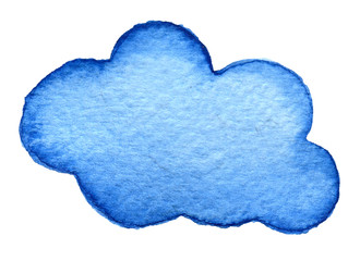 Hand painted watercolor cloud isolated on white. Blue backround.