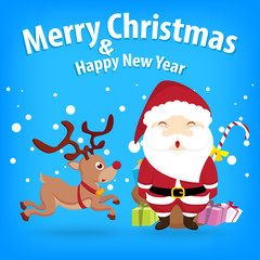 santa claus and snow theme, merry christmas and happy new year o