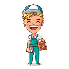 Deliveryman. Kid with a box in his hands