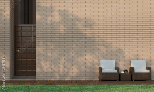 Modern Building Terrace In The Garden Decorate Wall With Brick 3d