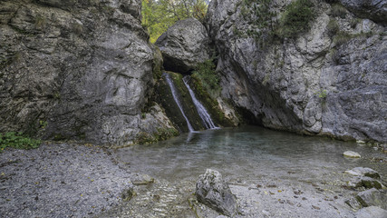 Waterfall on Mount Olympus fisheye view. Pieria, Greece. 
