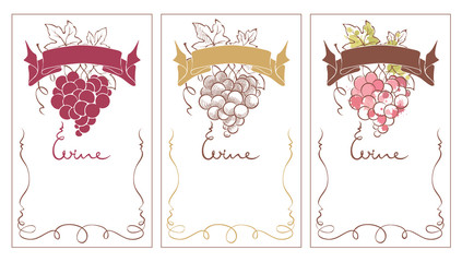 Wine labels / Set vector template for wine label with with a bunch of grapes in the shape of a heart.