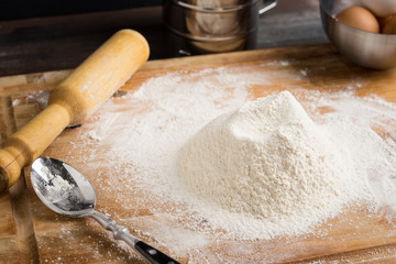 Ingredients for pasta making on the wooden table