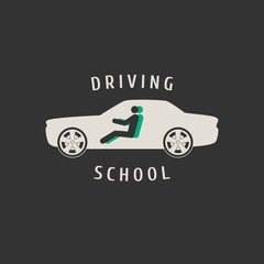 Automobile driving school vector logo, sign,  emblem. Car, auto silhouette design element. Driving lessons concept illustration, insignia, advertising