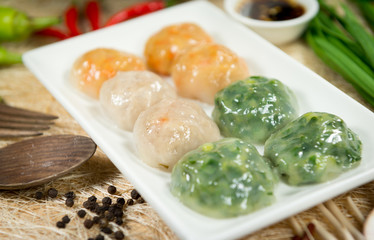 Steamed Dumpling stuffed with Garlic Chives and Taro and bamboo