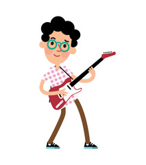 Guitar player. Cartoon style man playing the guitar. 
