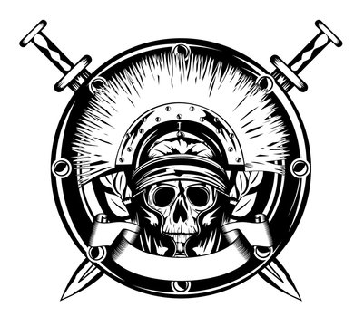 skull in helmet and crossed sword
