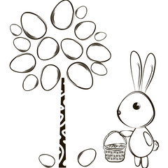 Easter card with rabbit and basket Easter tree