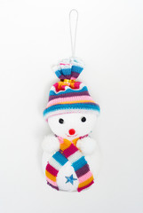 Christmas decoration for Christmas tree, snowman with hat and scarf on white background