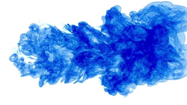 blue ink drop in water on a white background. 3d render. voxel graphics. computer simulation of smoke. ink shot in the water.
