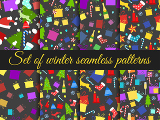 Seamless patterns Christmas. Winter pattern with Christmas symbols. Vector illustration.