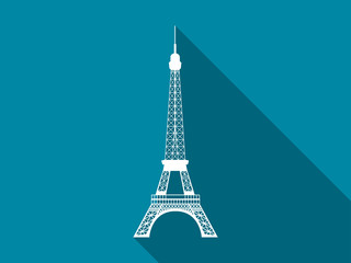 Eiffel Tower flat icon with long shadow. Vector illustration.