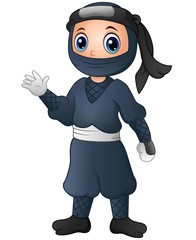 Cute cartoon Ninja waving hand