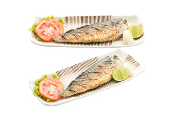 salt-grilled horse mackerel, isolated on white with clipping path.
