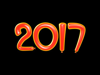 3D illustration of 2017 Happy new year balloons. Happy New Year background with orange number ballons. Isolated on black