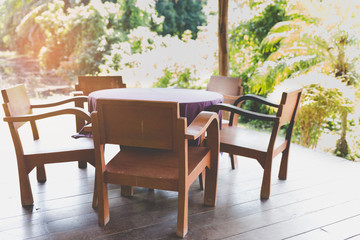 wood chair and table on terrace
