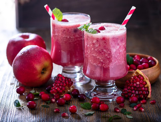 Fresh blended cranberry smoothie, juicy healthy vitamin drink