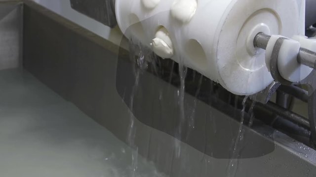 mozzarella production: italian cheese factory, mozzarella, fresh cheese