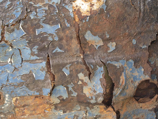 Rusty iron wall covered with paint