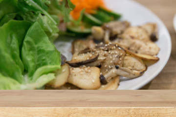 wood table for montage or display your product with blur backgro