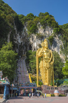 Lord Murugan dtatue, the largest statue of a Hindu Deity in Malaysia at the entrance to Batu Caves, Kuala Lumpur, Malaysia