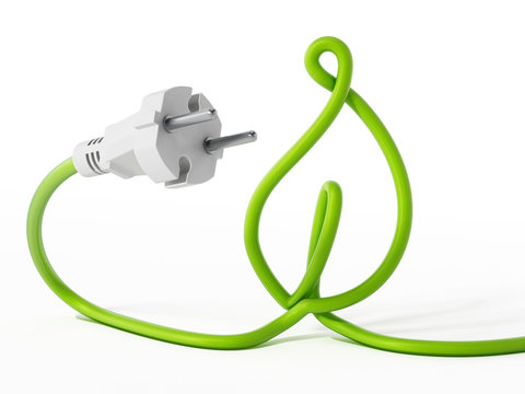 Cable of electric plug forming a leaf shape. 3D illustration