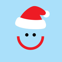 Happy new year smile wearing Santa Claus hat. Vector illustration.