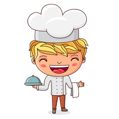 Little cook with dish in hand