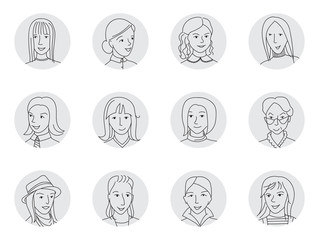 Women avatar set thin line vector