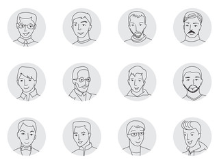 Men avatar set thin line vector