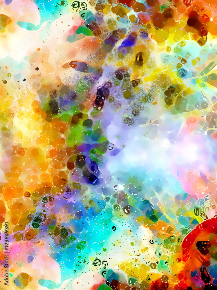 Poster abstract colorful watercollor design with flower and spots. computer art.