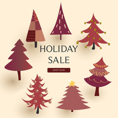 Decorated Christmas Trees Arranged in Circle Around Texts Holiday Sale