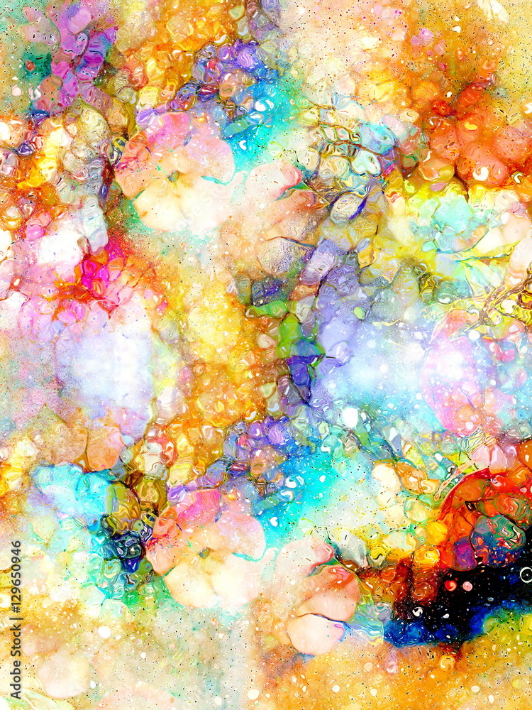 Poster abstract colorful watercollor design with flower and spots. computer art.