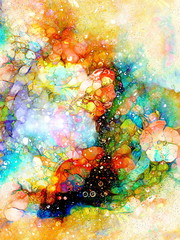 abstract multicolor flower motive collage in space.