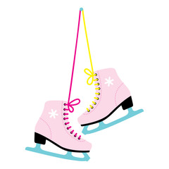 Female skates hanging on the laces. Vector illustration