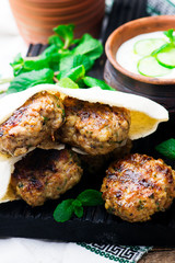 Chicken Kafta Kebabs with pita and tzatziki