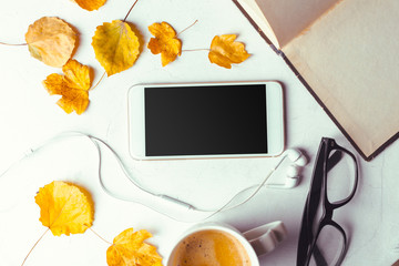 Top view smartphone mock up template with black screen